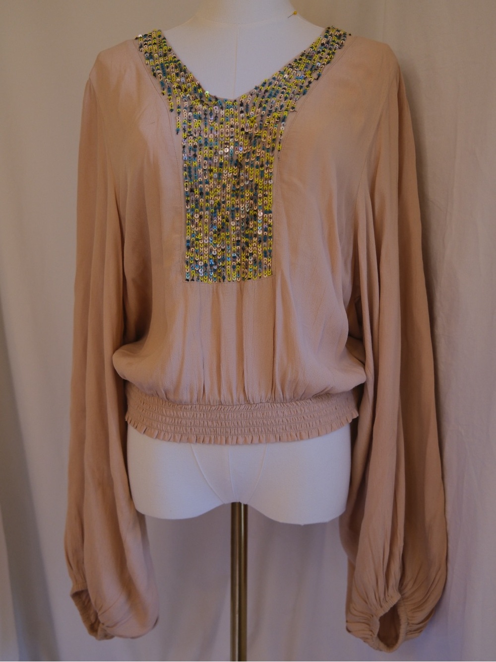 Maeve Anthropologie Sequin Boho Blouse Medium Balloon Sleeve